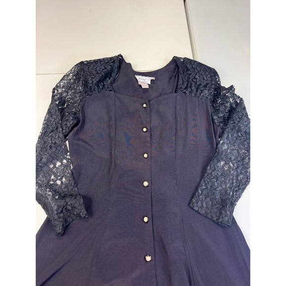 Jody California Vintage Black Dress Lace Long Sleeve Button Front Midi - Picture 7 of 12